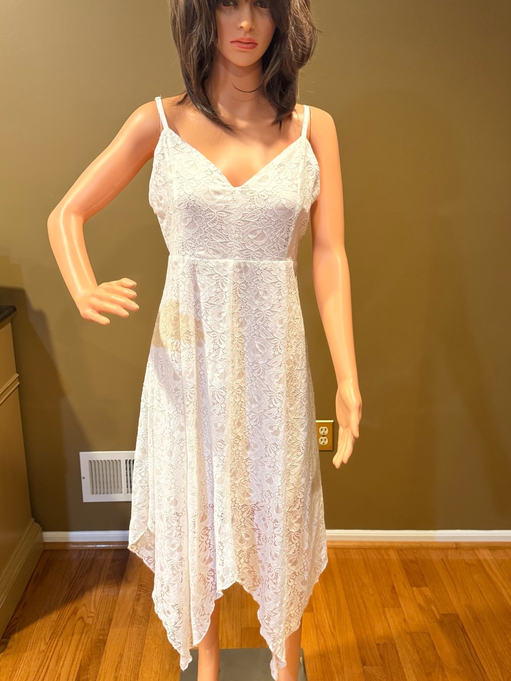 Speechless White Lace V-Neck Handkerchief Slip Dress